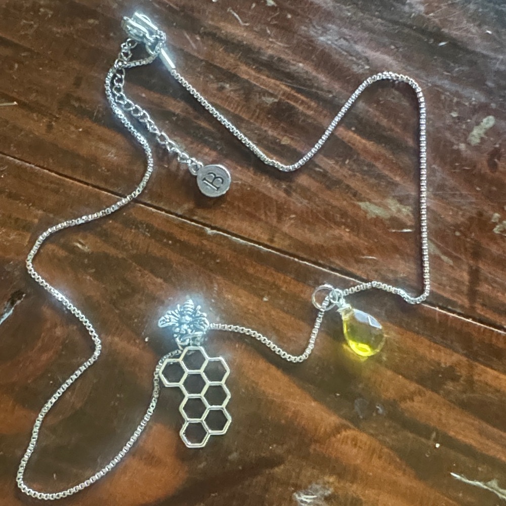 Silver Beehive Honeycomb Necklace with Yellow Accent